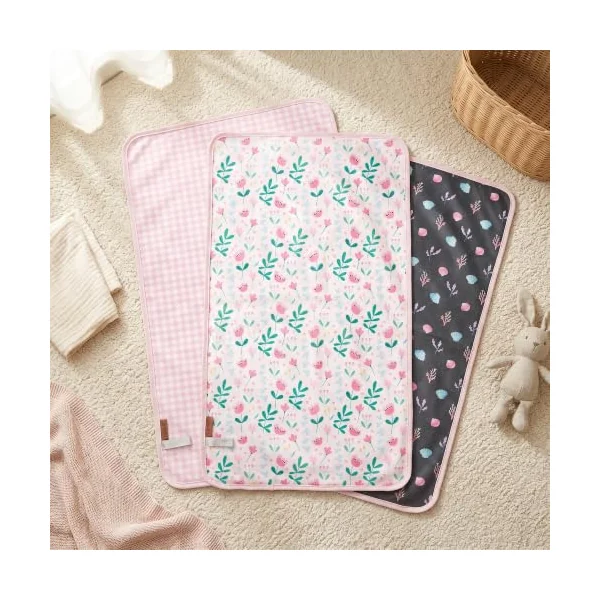 Hamur Home Portable Changing Mat Waterproof 40 x 70 cm Set of 3 Reusable Baby Changing Mat Machine Washable for On the Go Wrap Clutch (Pink)