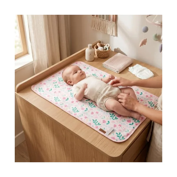 Hamur Home Portable Changing Mat Waterproof 40 x 70 cm Set of 3 Reusable Baby Changing Mat Machine Washable for On the Go Wrap Clutch (Pink)