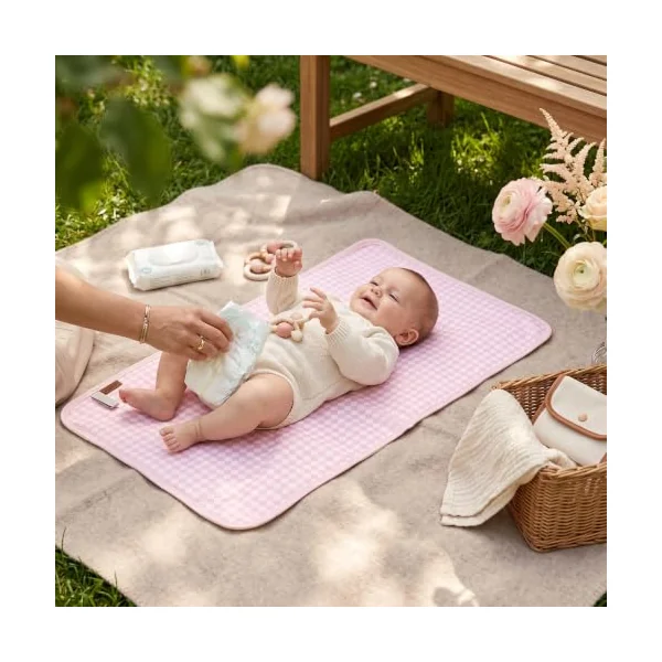Hamur Home Portable Changing Mat Waterproof 40 x 70 cm Set of 3 Reusable Baby Changing Mat Machine Washable for On the Go Wrap Clutch (Pink)