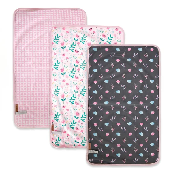 Hamur Home Portable Changing Mat Waterproof 40 x 70 cm Set of 3 Reusable Baby Changing Mat Machine Washable for On the Go Wrap Clutch (Pink)
