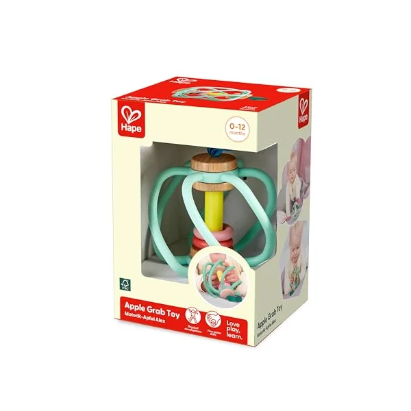 Hape Teether Baby Toy, Apple Grab Toy, Soft & Easy-to-Grip, Teething & Motor Skill Development, 3M+