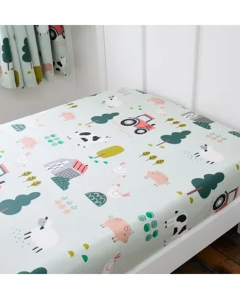 Happy Linen Company Girls Boys Kids Barn Yard Farm Green Toddler Cot Bed Fitted Sheet Bedsheet Bedding Bed Linen