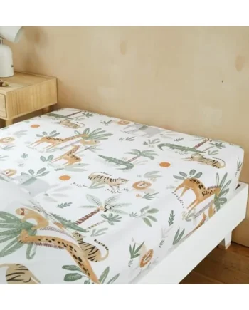 Happy Linen Company Girls Boys Kids Jungle Safari Animals Ivory Toddler Cot Bed Fitted Sheet Bedsheet Bedding Bed Linen