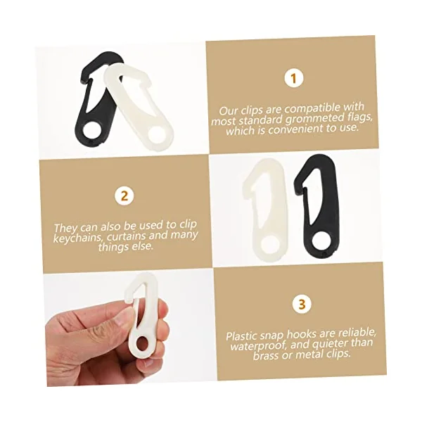 Happyyami Plastic Tent Hooks 50pcs Sturdy Outdoor Camp Black | Water-resistant, Weather-resistant, Quieter Than Brass or Metal Clips, Multi-purpose for Outdoor Activities