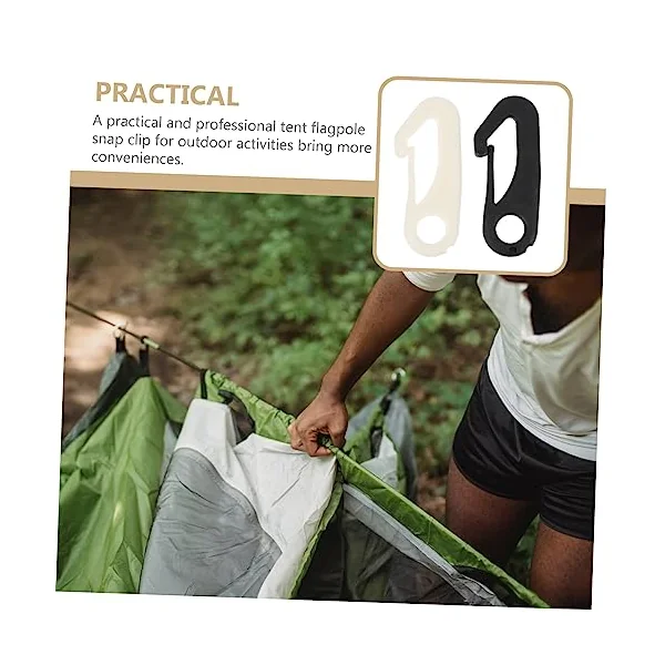 Happyyami Plastic Tent Hooks 50pcs Sturdy Outdoor Camp Black | Water-resistant, Weather-resistant, Quieter Than Brass or Metal Clips, Multi-purpose for Outdoor Activities