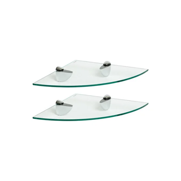 Harbour Housewares 2x Floating Glass Corner Shelves - 30cm - Silver Brackets - Bathroom Shower Storage Vanity Display Unit Shelf