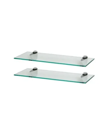 Harbour Housewares 2x Floating Glass Shelves - 50cm - Silver Brackets - Bathroom Shower Storage Vanity Display Unit Shelf