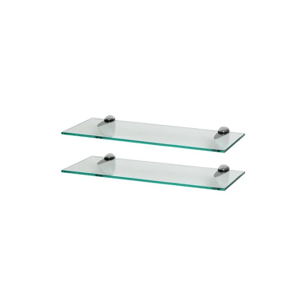 Harbour Housewares 2x Floating Glass Shelves - 50cm - Silver Brackets - Bathroom Shower Storage Vanity Display Unit Shelf