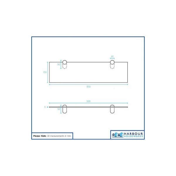 Harbour Housewares 2x Floating Glass Shelves - 50cm - Silver Brackets - Bathroom Shower Storage Vanity Display Unit Shelf