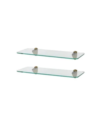 Harbour Housewares 2x Rounded Floating Glass Shelves - 40cm - Gold Brackets - Bathroom Shower Storage Vanity Display Unit Shelf