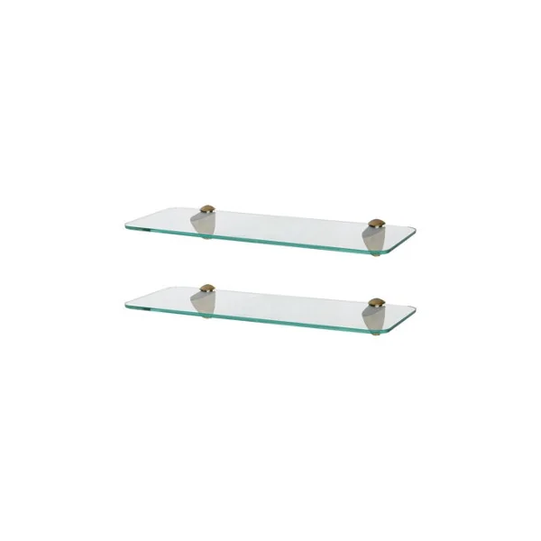Harbour Housewares 2x Rounded Floating Glass Shelves - 40cm - Gold Brackets - Bathroom Shower Storage Vanity Display Unit Shelf