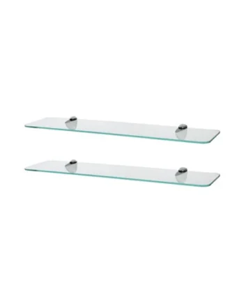 Harbour Housewares 2x Rounded Floating Glass Shelves - 60cm - Silver Brackets - Bathroom Shower Storage Vanity Display Unit Shelf