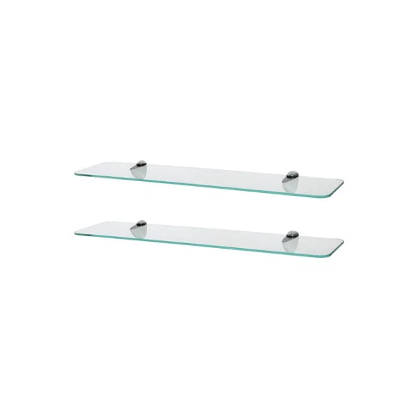 Harbour Housewares 2x Rounded Floating Glass Shelves - 60cm - Silver Brackets - Bathroom Shower Storage Vanity Display Unit Shelf