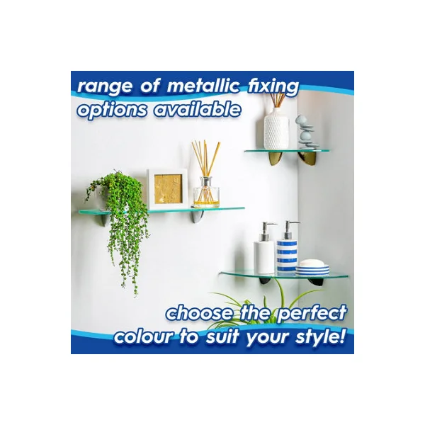 Harbour Housewares 2x Rounded Floating Glass Shelves - 60cm - Silver Brackets - Bathroom Shower Storage Vanity Display Unit Shelf