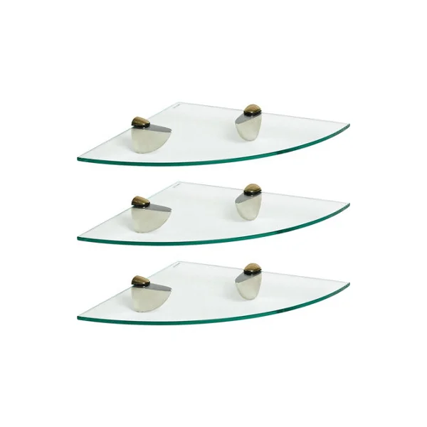 Harbour Housewares 3x Floating Glass Corner Shelves - 30cm - Gold Brackets - Bathroom Shower Storage Vanity Display Unit Shelf