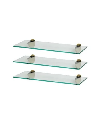 Harbour Housewares 3x Floating Glass Shelves - 50cm - Gold Brackets - Bathroom Shower Storage Vanity Display Unit Shelf