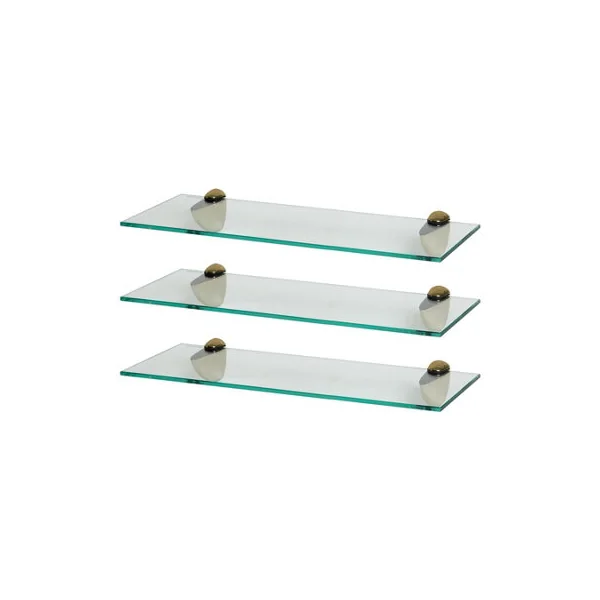 Harbour Housewares 3x Floating Glass Shelves - 50cm - Gold Brackets - Bathroom Shower Storage Vanity Display Unit Shelf