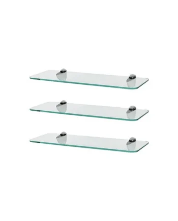 Harbour Housewares 3x Rounded Floating Glass Shelves - 40cm - Silver Brackets - Bathroom Shower Storage Vanity Display Unit Shelf