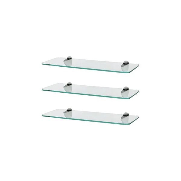 Harbour Housewares 3x Rounded Floating Glass Shelves - 40cm - Silver Brackets - Bathroom Shower Storage Vanity Display Unit Shelf