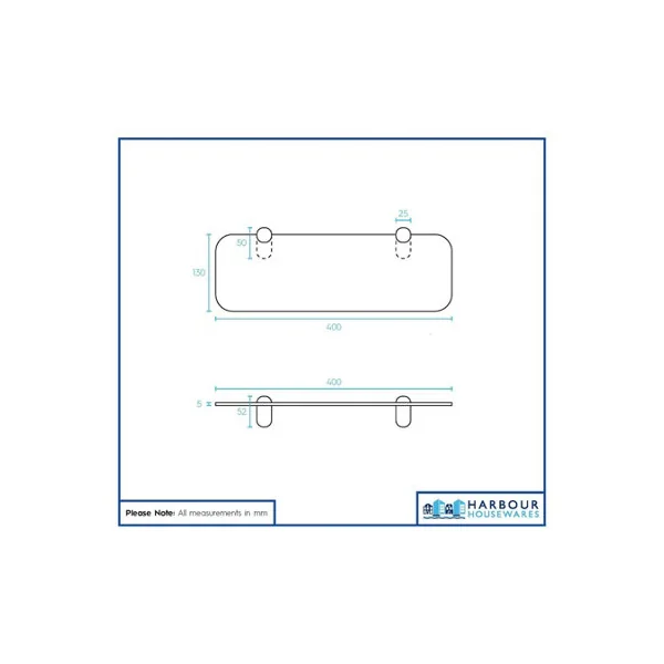 Harbour Housewares 3x Rounded Floating Glass Shelves - 40cm - Silver Brackets - Bathroom Shower Storage Vanity Display Unit Shelf