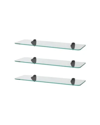 Harbour Housewares 3x Rounded Floating Glass Shelves - 50cm - Black Brackets - Bathroom Shower Storage Vanity Display Unit Shelf