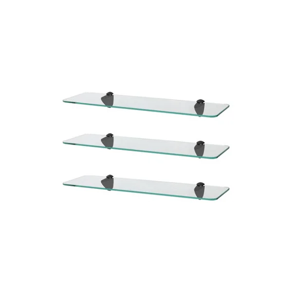 Harbour Housewares 3x Rounded Floating Glass Shelves - 50cm - Black Brackets - Bathroom Shower Storage Vanity Display Unit Shelf