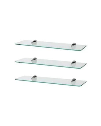 Harbour Housewares 3x Rounded Floating Glass Shelves - 50cm - Silver Brackets - Bathroom Shower Storage Vanity Display Unit Shelf