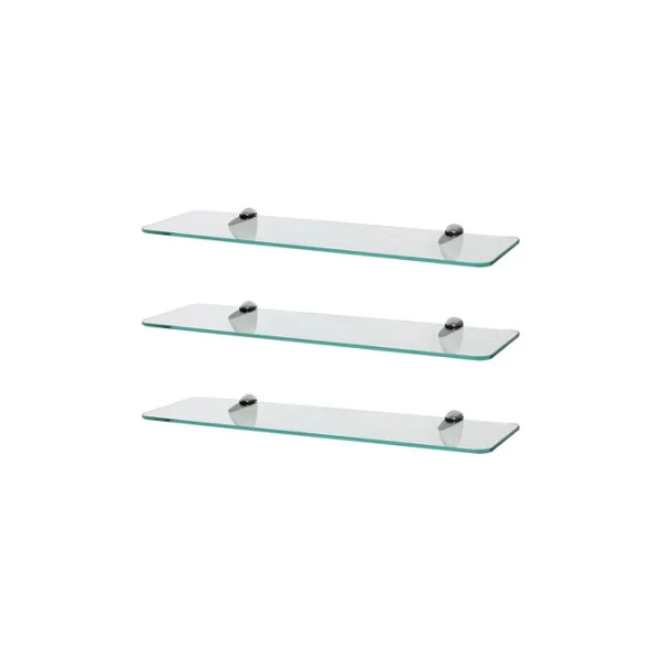 Harbour Housewares 3x Rounded Floating Glass Shelves - 50cm - Silver Brackets - Bathroom Shower Storage Vanity Display Unit Shelf