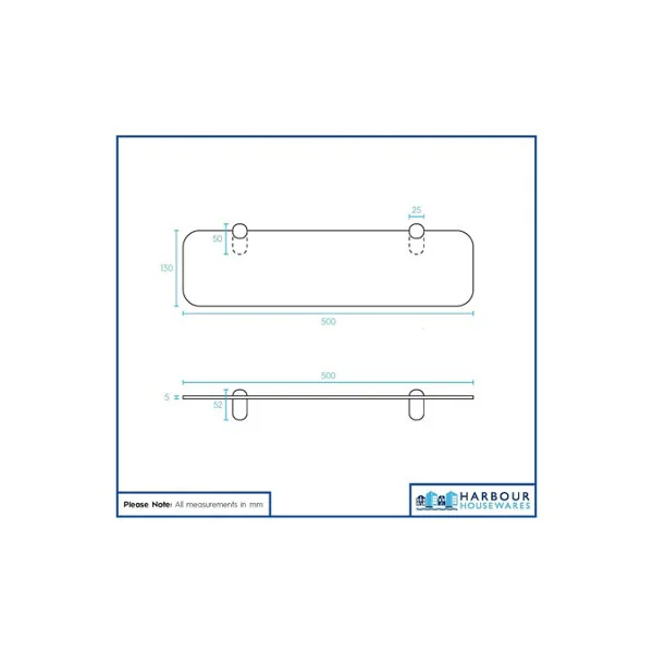 Harbour Housewares 3x Rounded Floating Glass Shelves - 50cm - Silver Brackets - Bathroom Shower Storage Vanity Display Unit Shelf