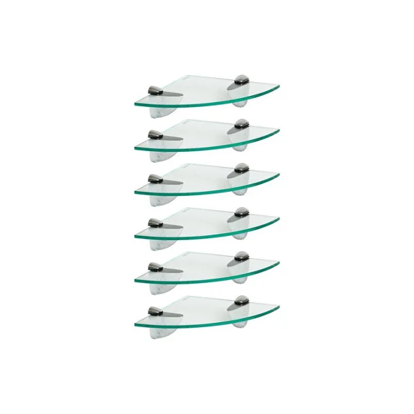 Harbour Housewares 6x Floating Glass Corner Shelves - 20cm - Silver Brackets - Bathroom Shower Storage Vanity Display Unit Shelf