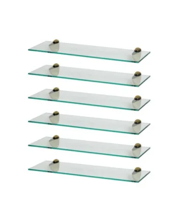 Harbour Housewares 6x Floating Glass Shelves - 60cm - Gold Brackets - Bathroom Shower Storage Vanity Display Unit Shelf