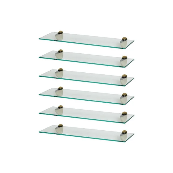 Harbour Housewares 6x Floating Glass Shelves - 60cm - Gold Brackets - Bathroom Shower Storage Vanity Display Unit Shelf