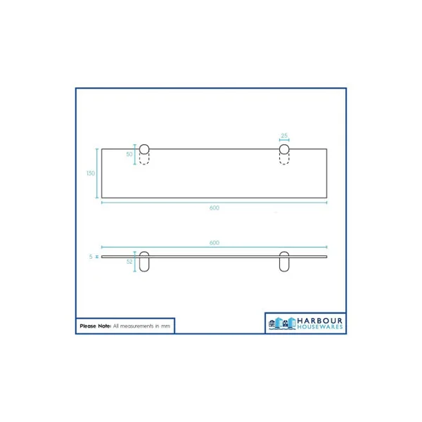 Harbour Housewares 6x Floating Glass Shelves - 60cm - Gold Brackets - Bathroom Shower Storage Vanity Display Unit Shelf