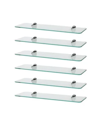 Harbour Housewares 6x Rounded Floating Glass Shelves - 50cm - Silver Brackets - Bathroom Shower Storage Vanity Display Unit Shelf
