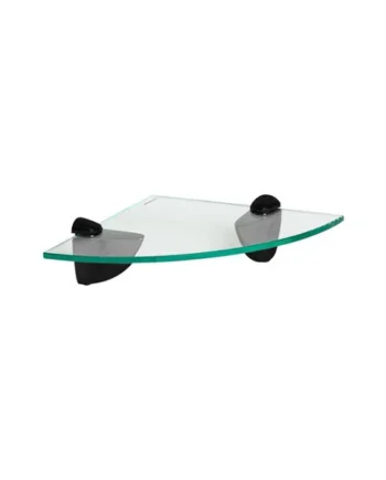 Harbour Housewares Floating Glass Corner Shelf - 20cm - Black Brackets - Bathroom Shower Storage Vanity Display Unit Shelf