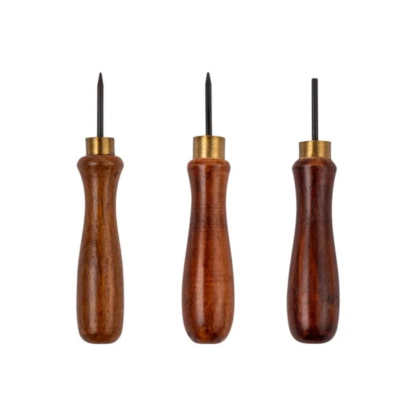 Hardys 3pc Bradawl Set - Square Point, Round Point, Chisel Point, Carbon Steel Heads and Wooden Handle - 5 inch (127mm)