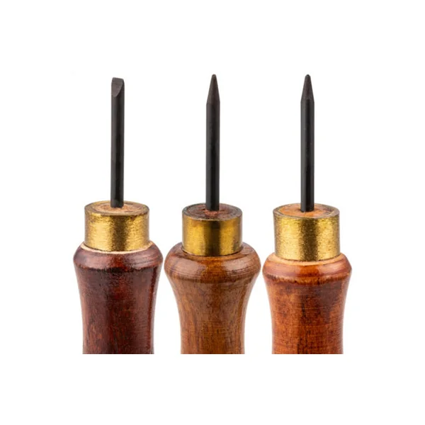 Hardys 3pc Bradawl Set - Square Point, Round Point, Chisel Point, Carbon Steel Heads and Wooden Handle - 5 inch (127mm)