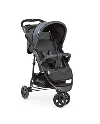 hauck Citi Neo II, Caviar/Stone - 3 Wheeled Pushchair with Raincover, Cup Holder & Tray, Lightweight (only 7.5 kg), Compact & One Hand Folding, XL Basket, from Birth up to 22 kg
