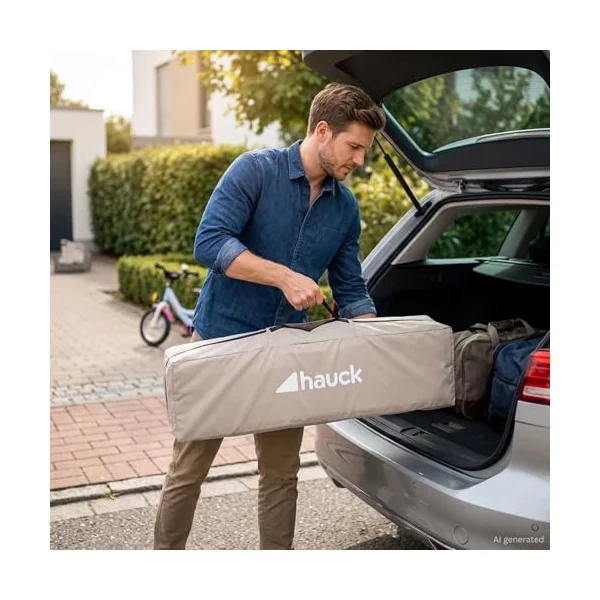 hauck Dream N Play, Beige - Travel Cot with Transport Bag for Babies & Toddlers, Lightweight, Fast & Compact Folding, 120cm x 60cm, from Birth up to 15 kg