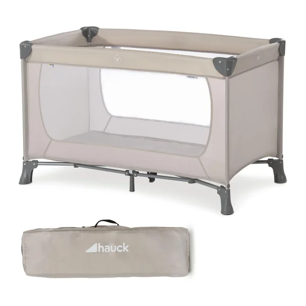 hauck Dream N Play, Beige - Travel Cot with Transport Bag for Babies & Toddlers, Lightweight, Fast & Compact Folding, 120cm x 60cm, from Birth up to 15 kg