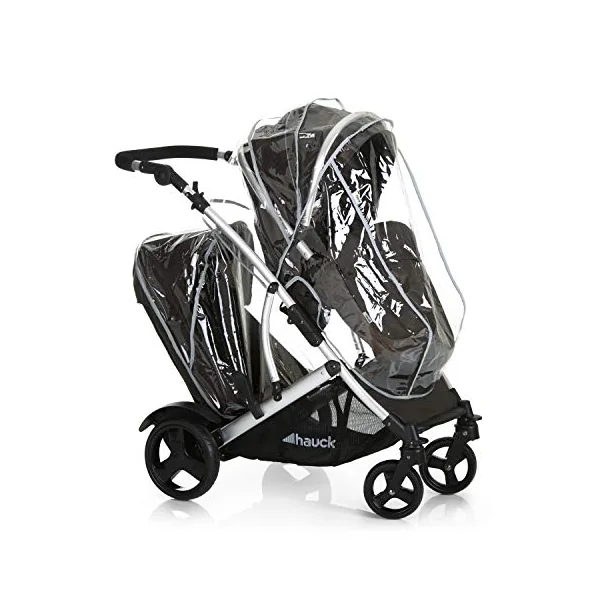 hauck Duett 2, Black - Baby & Toddler Tandem Pushchair with Raincover, Carrycot Convertible to Reversible Seat from Birth up to 15 kg & Second Seat from 6 Months, Compact & Foldable, Height-Adjustable