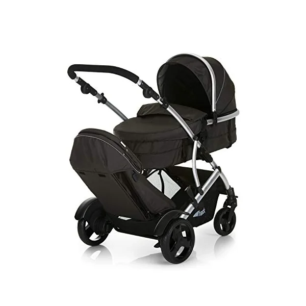 hauck Duett 2, Black - Baby & Toddler Tandem Pushchair with Raincover, Carrycot Convertible to Reversible Seat from Birth up to 15 kg & Second Seat from 6 Months, Compact & Foldable, Height-Adjustable