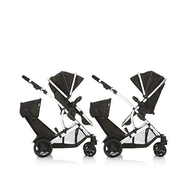 hauck Duett 2, Black - Baby & Toddler Tandem Pushchair with Raincover, Carrycot Convertible to Reversible Seat from Birth up to 15 kg & Second Seat from 6 Months, Compact & Foldable, Height-Adjustable