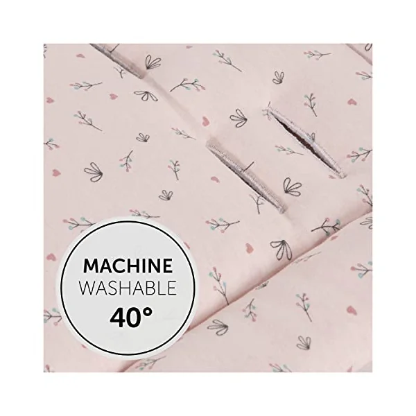 hauck Padded Pushchair Liner, Flowers Rose - Universal Fit for Most Pushchairs, Strollers & Bike Trailers, Breathable & Soft Cotton, Machine Washable