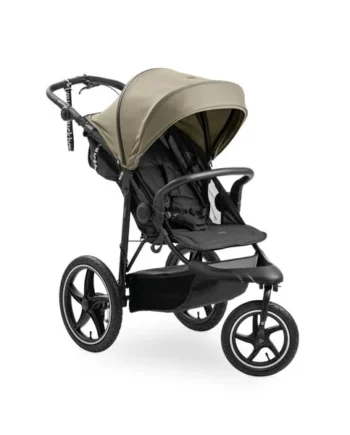 hauck Runner 3, Olive Heavy Duty All-Terrain Stroller with Handbrake, XL Sunshade, Cup Holder, Rain Cover, XL Air Wheels, Reclining Backrest from Birth to 22kg, Handle
