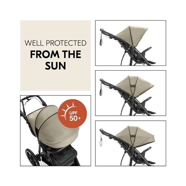 hauck Runner 3, Olive Heavy Duty All-Terrain Stroller with Handbrake, XL Sunshade, Cup Holder, Rain Cover, XL Air Wheels, Reclining Backrest from Birth to 22kg, Handle
