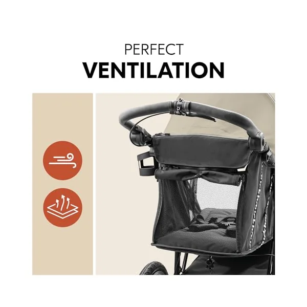 hauck Runner 3, Olive Heavy Duty All-Terrain Stroller with Handbrake, XL Sunshade, Cup Holder, Rain Cover, XL Air Wheels, Reclining Backrest from Birth to 22kg, Handle