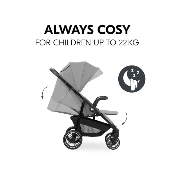 Hauck Shop N Care, Grey - Lightweight Pushchair (only 8.5 kg) with Snack Tray, Cup Holder & Raincover, Compact & One Hand Folding, Fully Reclining from Birth up to 22 kg