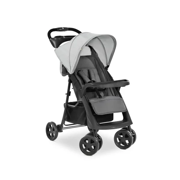 hauck Shopper Neo II, Grey - Lightweight Pushchair with Snack Tray, Cup Holder & Raincover, Compact & One Hand Folding, Fully Reclining from Birth up to 22 kg
