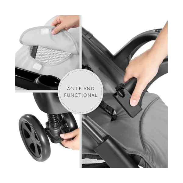 hauck Shopper Neo II, Grey - Lightweight Pushchair with Snack Tray, Cup Holder & Raincover, Compact & One Hand Folding, Fully Reclining from Birth up to 22 kg